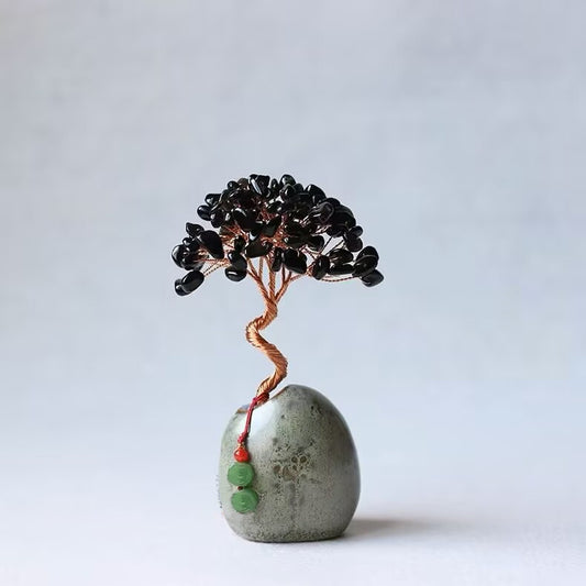 Black Vintage Crystal Money Tree Vase