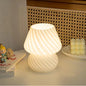 White Retro Swirl Glass Mushroom Table Lamp