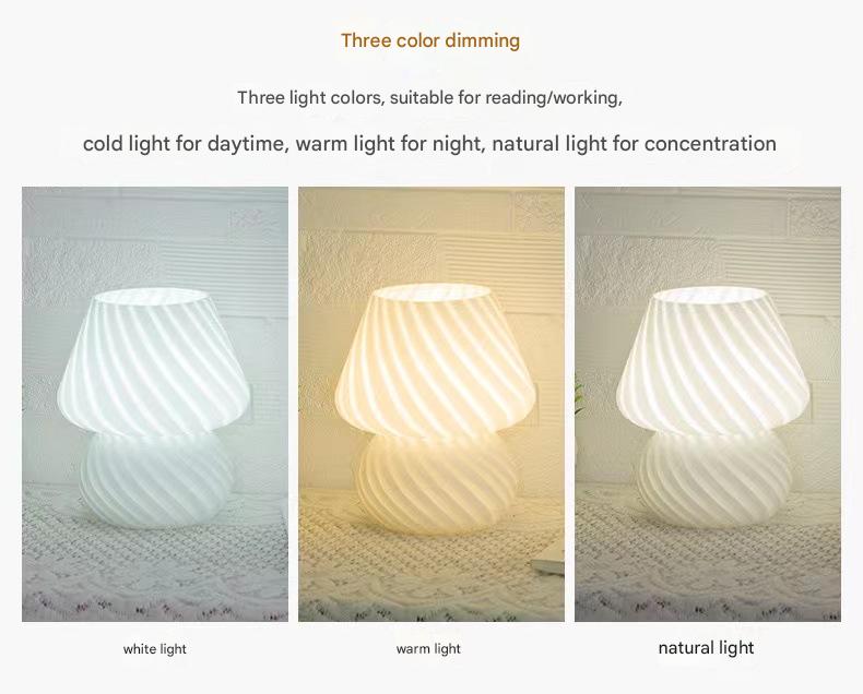 White Retro Swirl Glass Mushroom Table Lamp