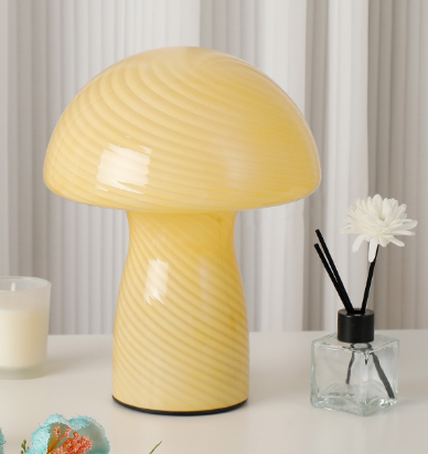 Yellow Retro Swirl Glass Mushroom Table Lamp