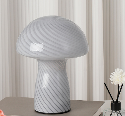 Grey-white Retro Swirl Glass Mushroom Table Lamp