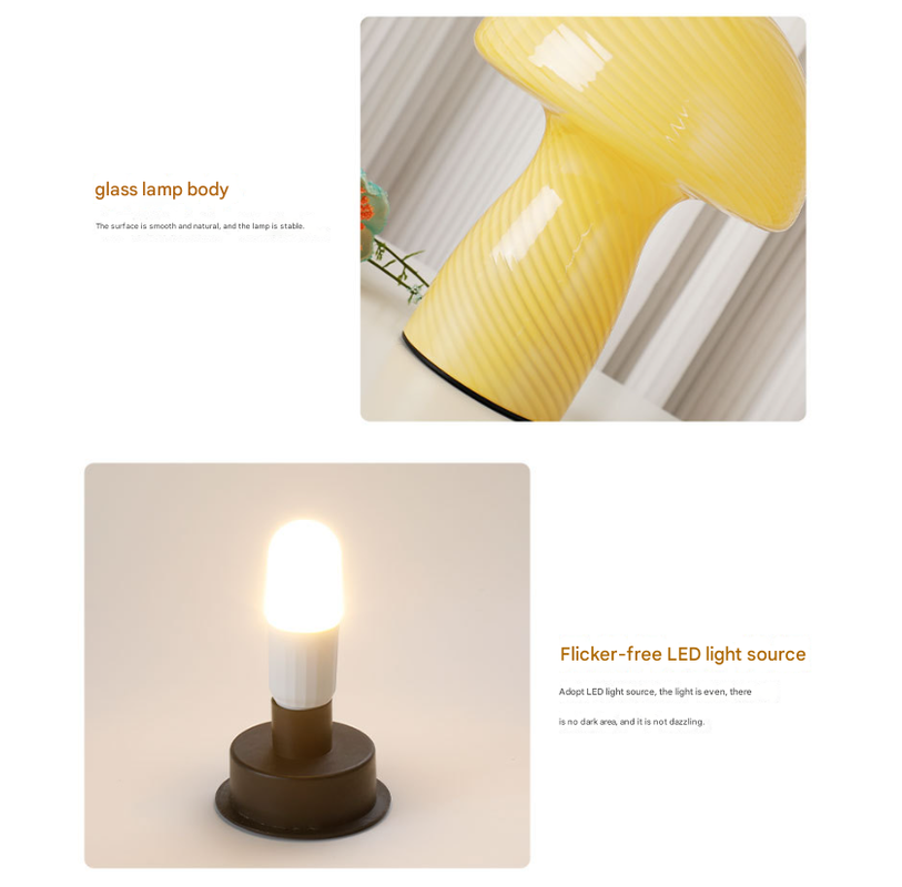 Grey-white Retro Swirl Glass Mushroom Table Lamp