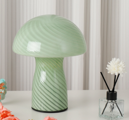 Green Retro Swirl Glass Mushroom Table Lamp