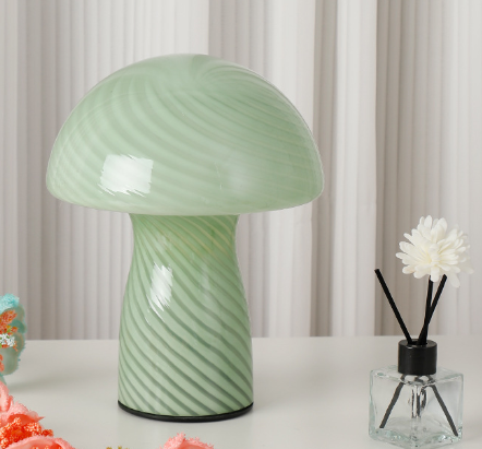 Green Retro Swirl Glass Mushroom Table Lamp