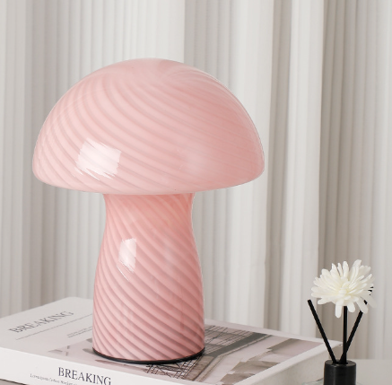 Pink Retro Swirl Glass Mushroom Table Lamp