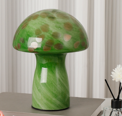 Green Retro Swirl Glass Mushroom Table Lamp