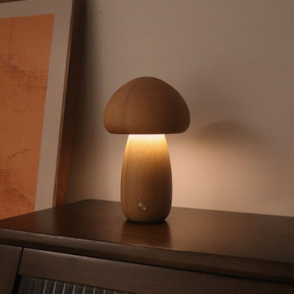 Brown Solid Wood Mushroom LED Table Lamp