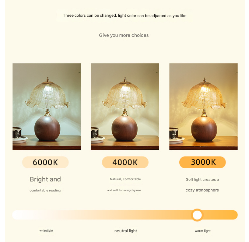 Three-colour Changing Light French-Inspired Bedside Lamp