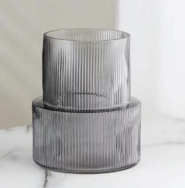 Grey Modern Two-Tier Ribbed Glass Vase