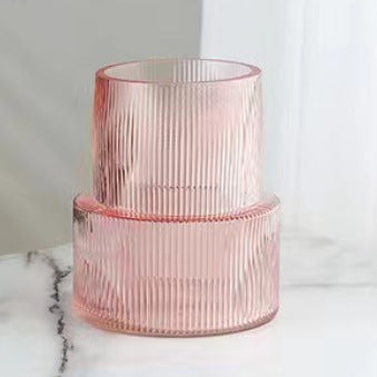 Pink Modern Two-Tier Ribbed Glass Vase