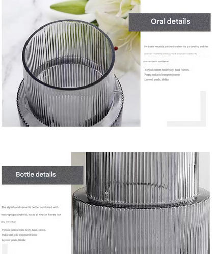 Pink Modern Two-Tier Ribbed Glass Vase