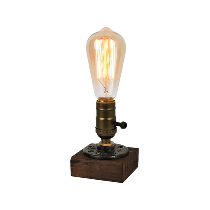 Rustic Industrial Table Lamp - Vintage Wooden Base