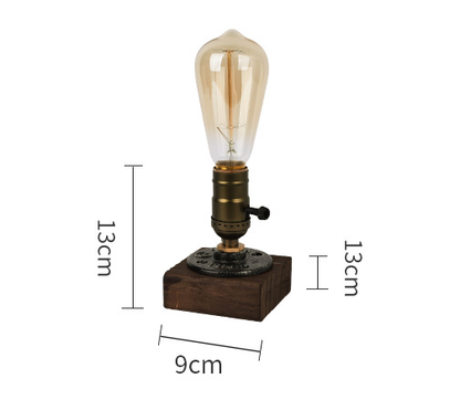 Rustic Industrial Table Lamp - Vintage Wooden Base