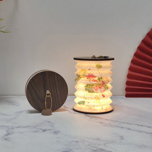Foldable Telescopic Lantern Lamp - Lotus Painting