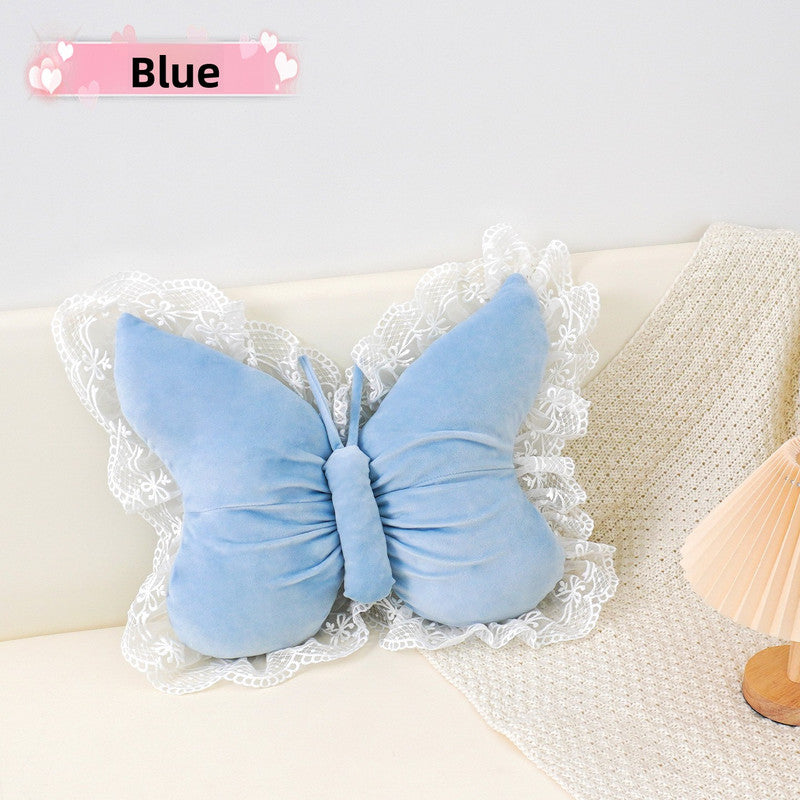 Blue Elegant Butterfly Lace Throw Pillow