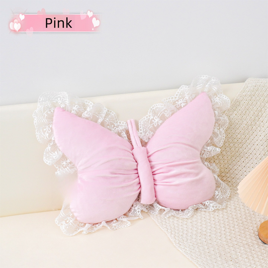 Pink Elegant Butterfly Lace Throw Pillow