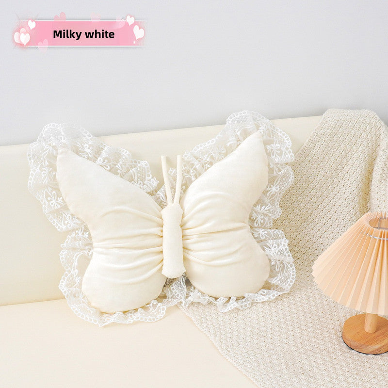 White Elegant Butterfly Lace Throw Pillow