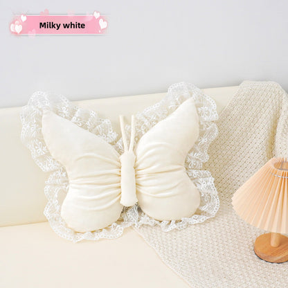 White Elegant Butterfly Lace Throw Pillow