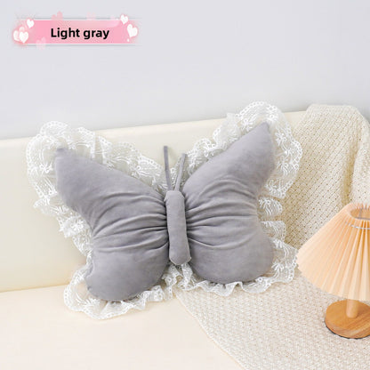 Grey Elegant Butterfly Lace Throw Pillow