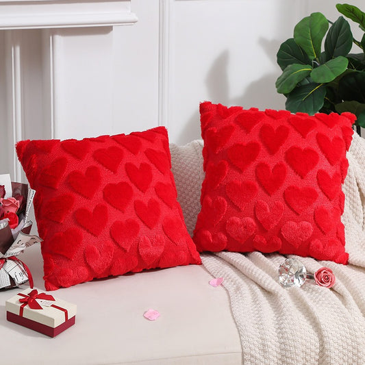 Red Heart Pattern Throw Pillows - Pack of 2