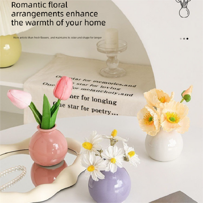 Ceramic Vase with Artificial Flowers Set