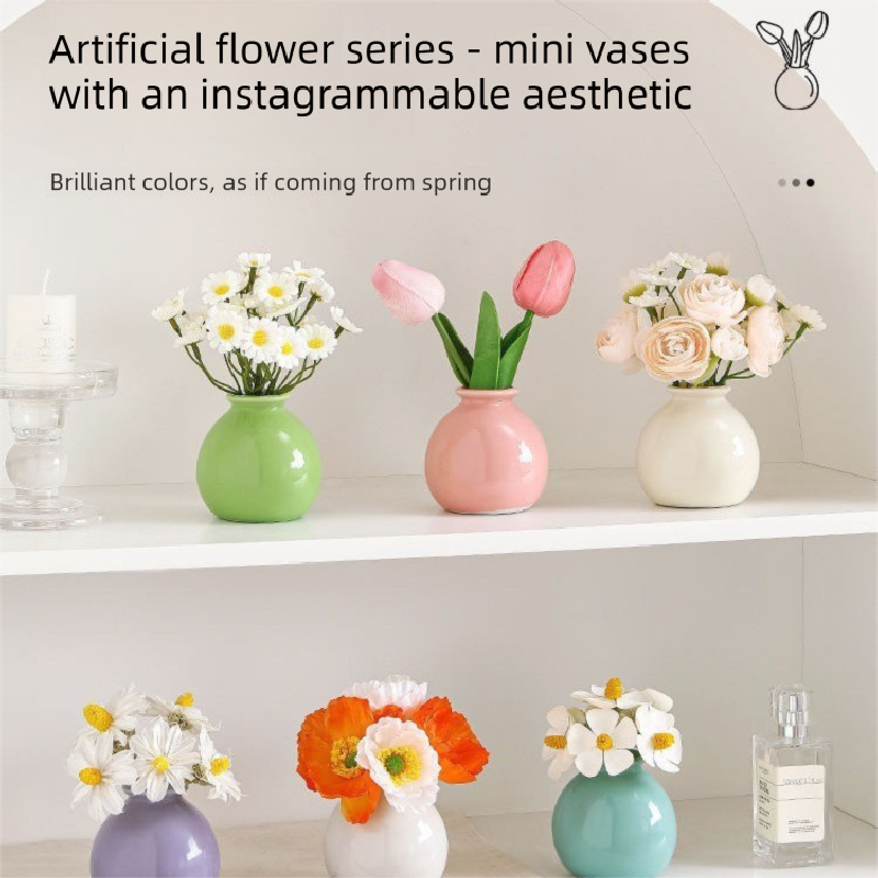 Ceramic Vase with Artificial Flowers Set