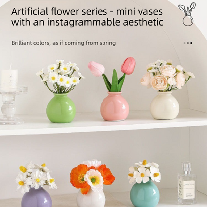 Ceramic Vase with Artificial Flowers Set