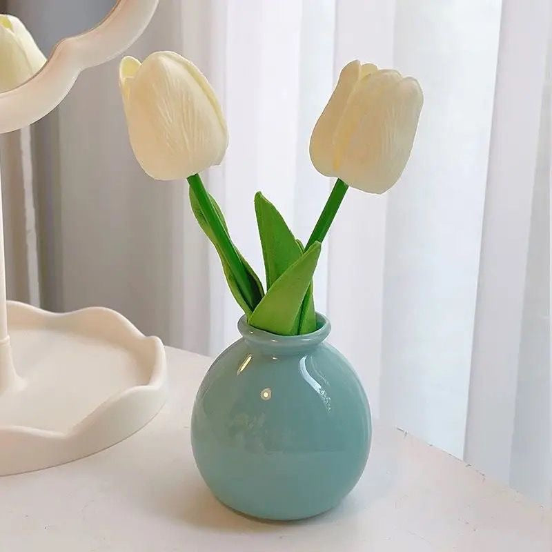 Ceramic Vase with Artificial Flowers Set