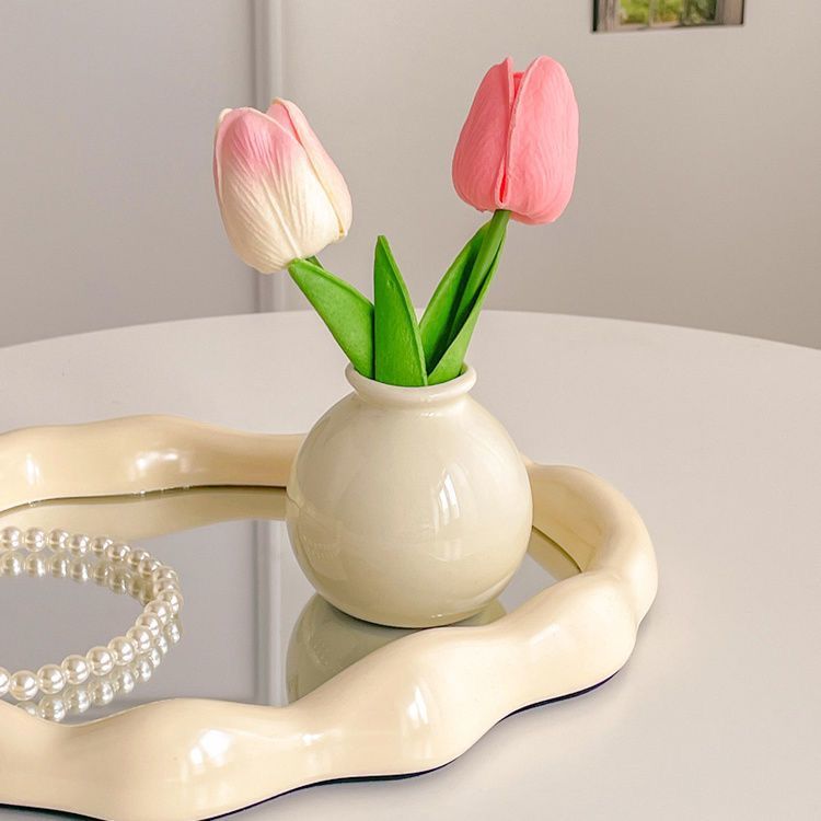 Ceramic Vase with Tulip Artificial Flowers Set