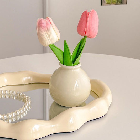 Ceramic Vase with Tulip Artificial Flowers Set