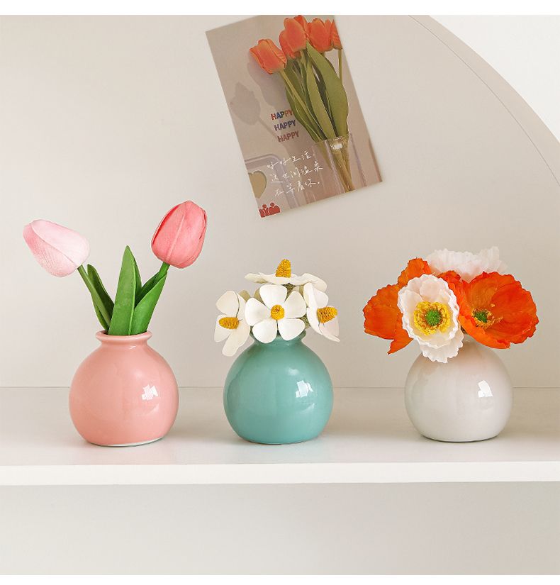 Ceramic Vase with Tulip Artificial Flowers Set
