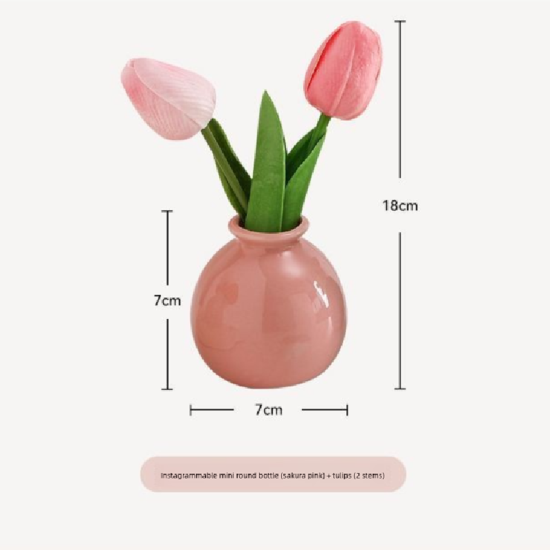 Ceramic Vase with Tulip Artificial Flowers Set