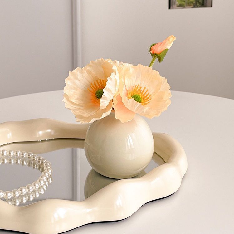 Ceramic Vase with Poppy Artificial Flowers Set