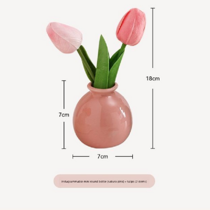 Ceramic Vase with Poppy Artificial Flowers Set