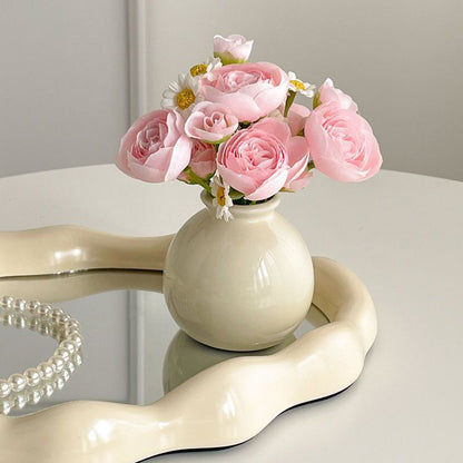 Ceramic Vase with camellia bud Artificial Flowers Set