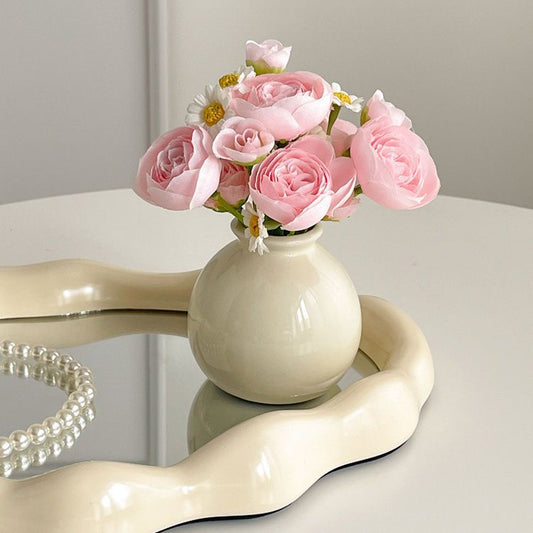 Ceramic Vase with camellia bud Artificial Flowers Set