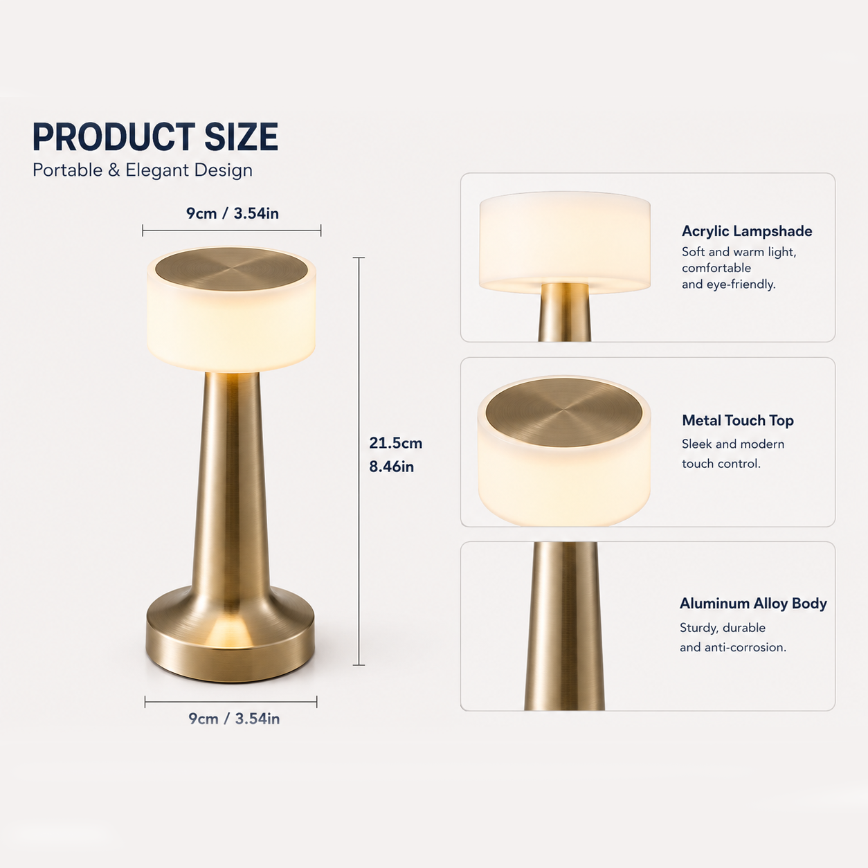 Gold Rechargeable Acrylic Shade UFO Table Lamp