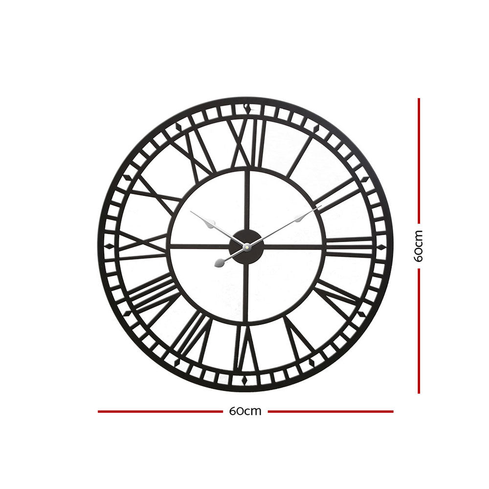 Large Roman Numerals 60cm Wall Clock Metal - Black