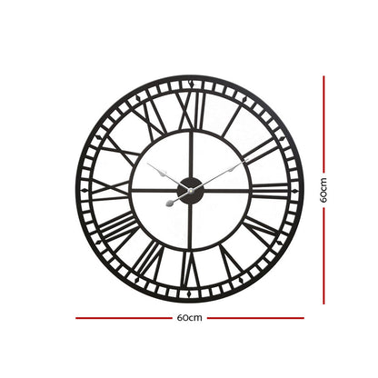 Large Roman Numerals 60cm Wall Clock Metal - Black