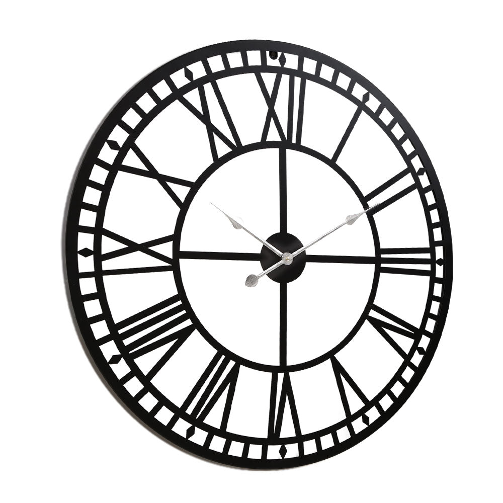 Large Roman Numerals 60cm Wall Clock Metal - Black