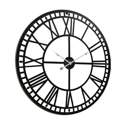 Large Roman Numerals 60cm Wall Clock Metal - Black