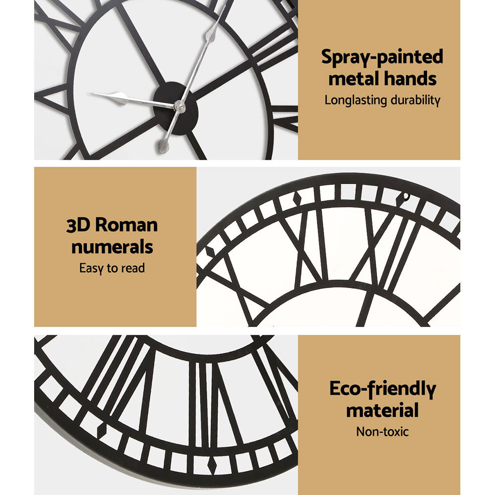 Large Roman Numerals 60cm Wall Clock Metal - Black