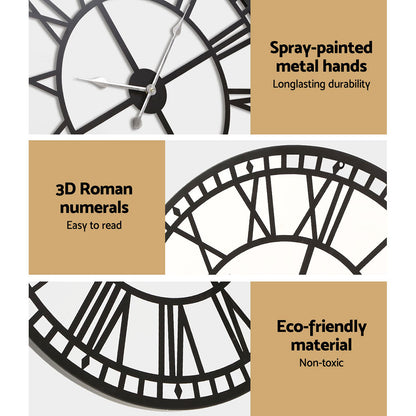 Large Roman Numerals 60cm Wall Clock Metal - Black