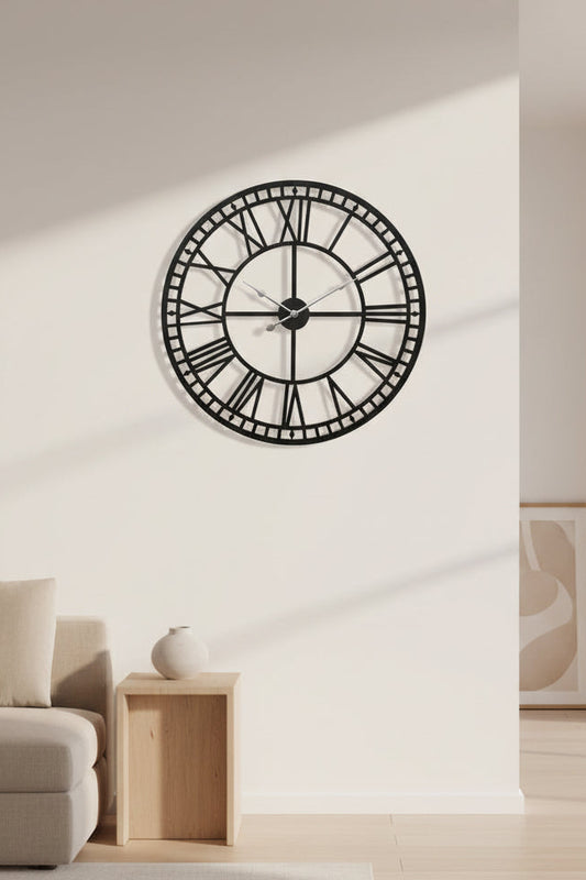 Large Roman Numerals 80cm Wall Clock Metal - Black