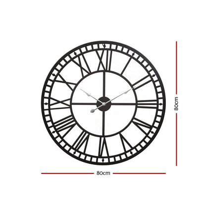 Large Roman Numerals 80cm Wall Clock Metal - Black