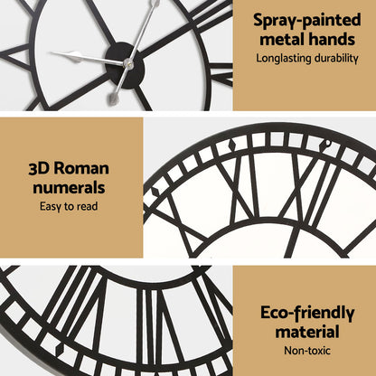 Large Roman Numerals 80cm Wall Clock Metal - Black