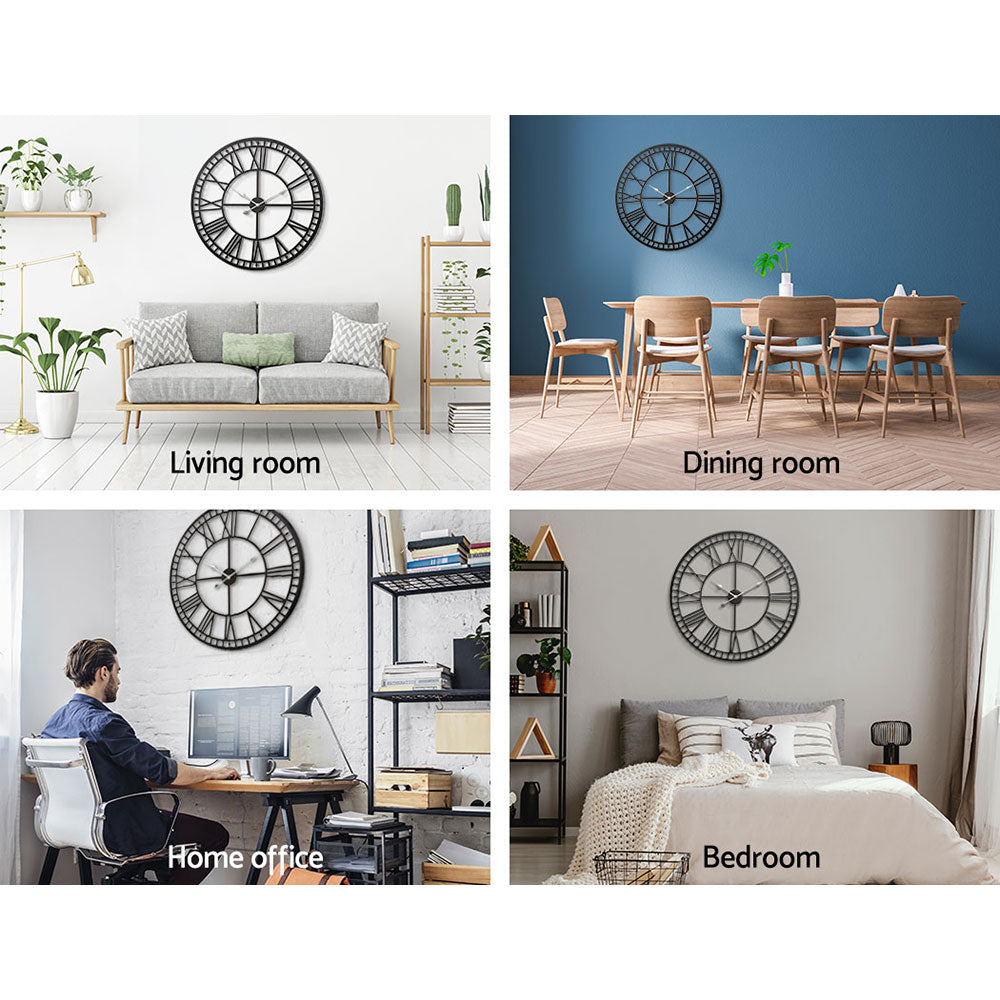 Large Roman Numerals 80cm Wall Clock Metal - Black