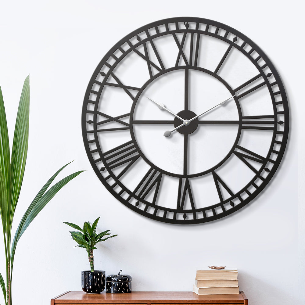 Large Roman Numerals 80cm Wall Clock Metal - Black