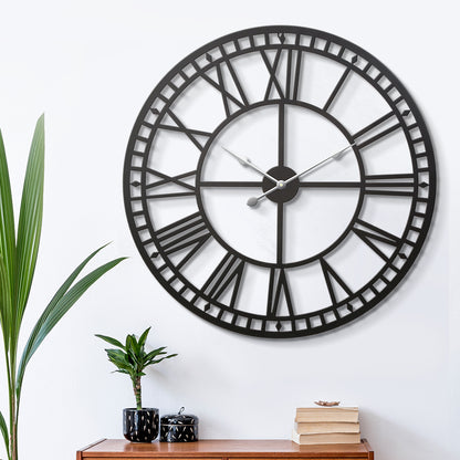 Large Roman Numerals 80cm Wall Clock Metal - Black