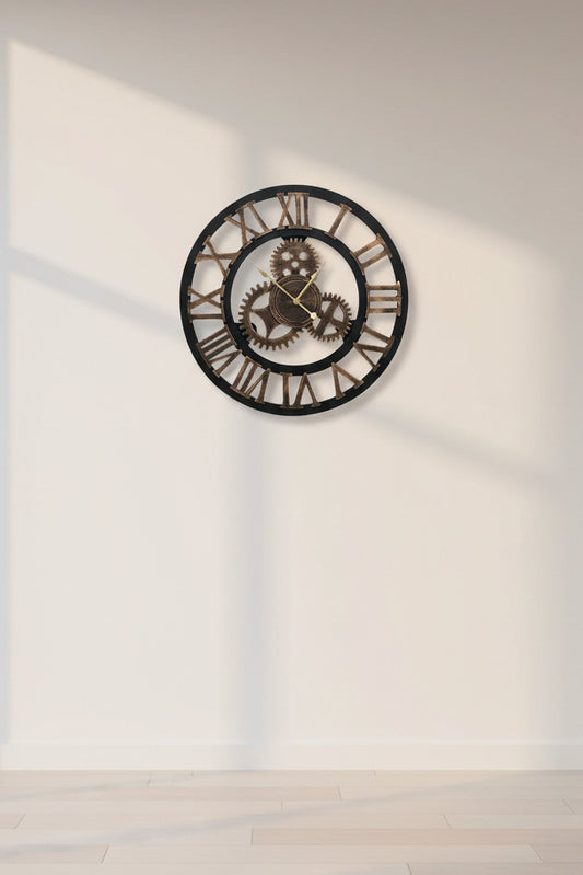 Large Retro Roman Numerals 60cm Wall Clock - Brown